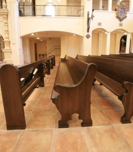Side of privacy screen and pews